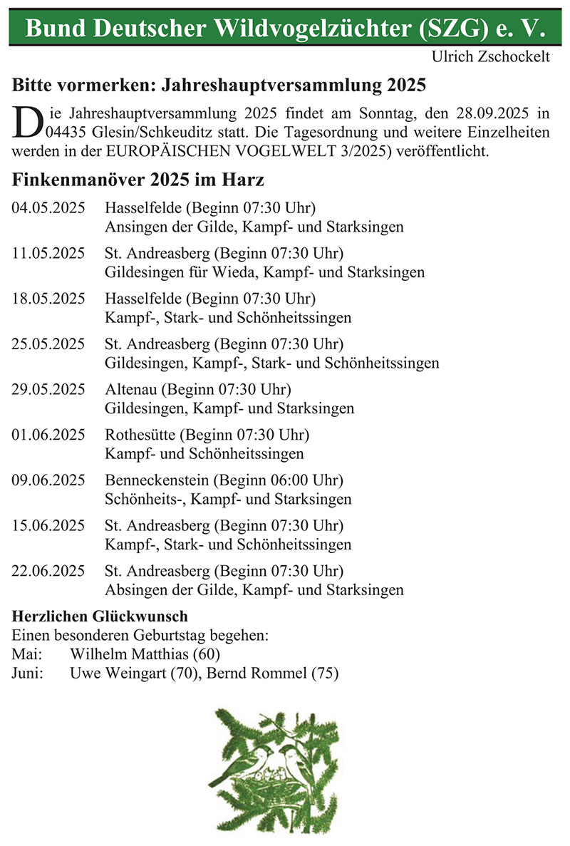Bund Deutscher Wildvogelzüchter (SZG) e. V.