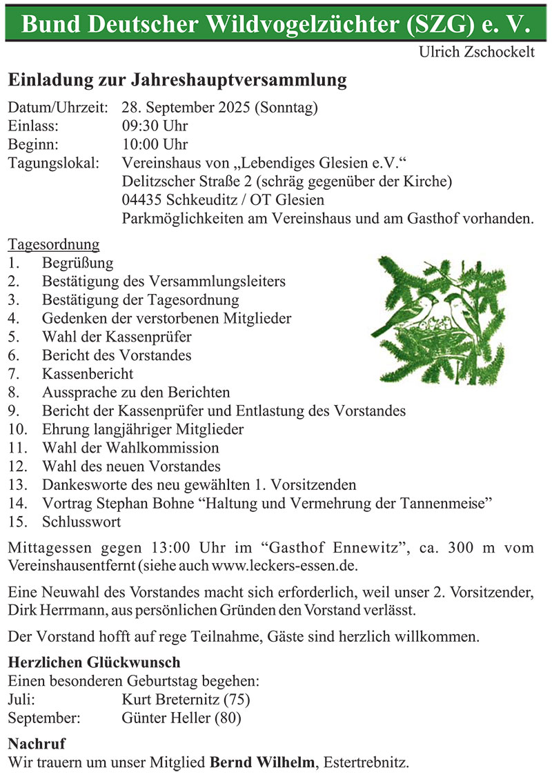 Einladung zur Jahreshauptversammlung 2025
