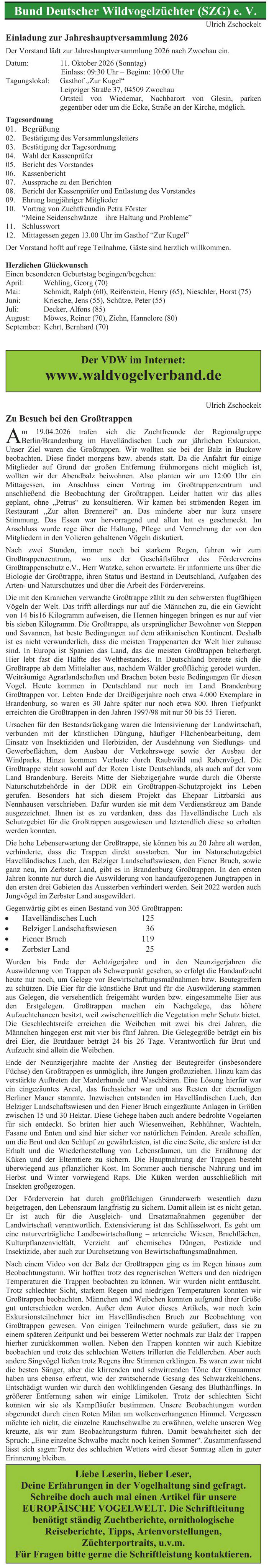 Bund Deutscher Wildvogelzüchter (SZG) e. V.