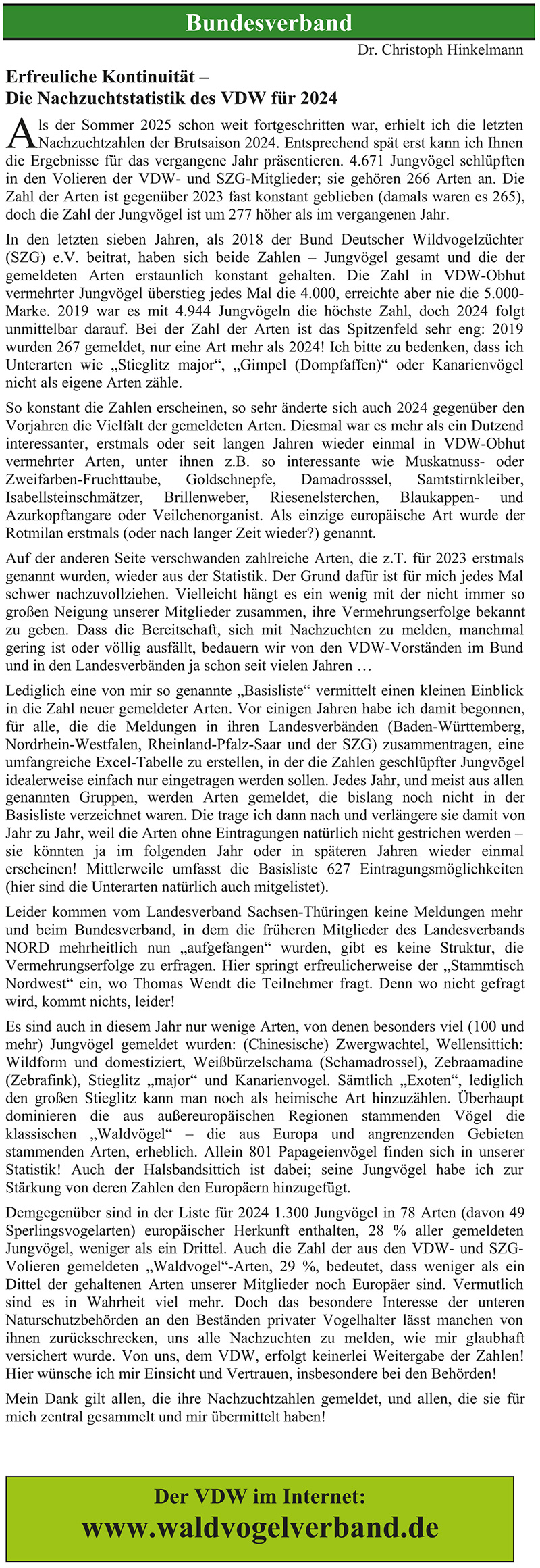 Nachzuchtstatistik 2024